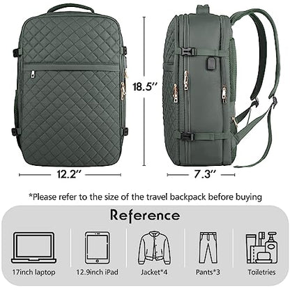 MOMUVO Large Travel Backpack Women, Flight Approved Carry On Backpack, Water Resistant Anti-Theft Large Casual Daypack Fit 17 Inch Laptop with USB Charging Port, Olive Green - color: Olive Green, size: 17.3 inch