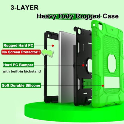 iPad 6th Generation Cases, iPad 5th Generation Case, iPad Air 2 Case, iPad 9.7 Case, Shockproof Rugged Drop Protection Cover Built with Kickstand for iPad 9.7'' A1893/A1954/A1822/A1823 (Green) - color: Green+Black