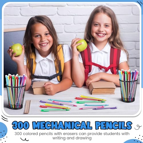 Colarr 300 Pieces Mechanical Pencils 0.7 mm with Eraser Pastel Art Pencils for Kid School Students Artist Writing Drawing for School Student Writing Drawing Sketching