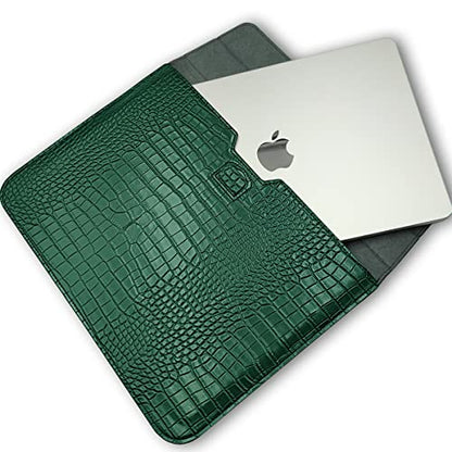 Laptop Sleeve 13-13.6 Inch Crocodile PU Leather Flip Case for 2016-2026 MacBook Neo 13 A18 Pro A3404 Air 13/13.6/ Pro 13 M5 M4 M3 M2 M1, for HP Dell Microsoft 13-13.6" Notebook, Green - color: Green