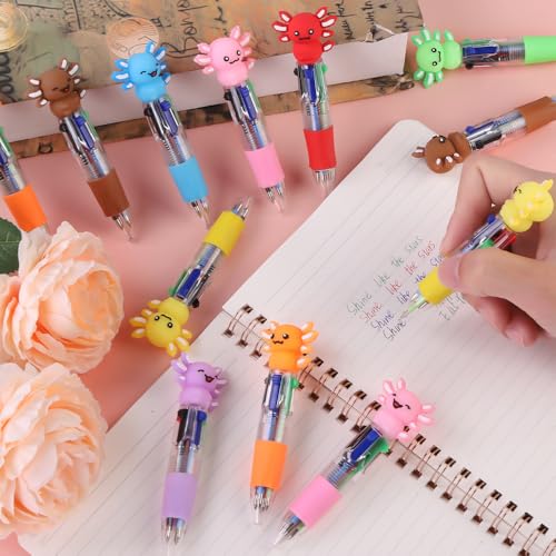 Vellibring 36pcs Fun Pens Axolotl Mini Multicolor Pens in One 4-in-1 Bulk Kawaii Axolotl Cute Writing Stationery for Brithday Gifts Party Favors Supplies Rewards Holiday Gifts - style: Cartoon Axolotl-36pcs