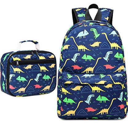 CAMTOP Backpack for Kids, Boys Preschool Backpack with Lunch Box Toddler Kindergarten School Bookbag Set (4-7Years,Dino-Navy Blue, 15/''(L)x11.8/''(H)*5.1/''(W)) - color: Dinosaur Navy Blue