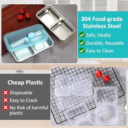 4 Pack Grab and Go Snack Containers Reusable, Stainless Steel Double Compartment Snack Containers with Leakproof Lids for Travel and Outdoor Camping School Lunch Prep Dishwasher Safe (4)