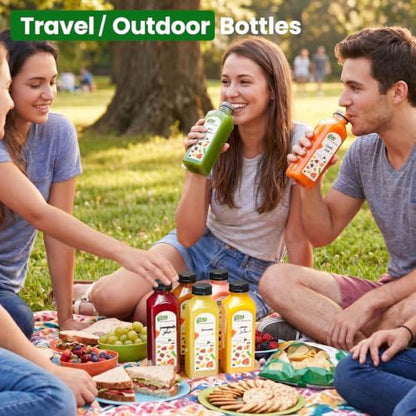 24 PACK, 16 OZ Reusable Thicker Plastic Juice Bottles with Caps, Leakproof | Plus 24 Labels & 2 Funnels, Clear Juicing Bottles for Juice, Smoothies, Ginger, Tea, Coffee -Food Grade & Travel & Freezable - size: 16oz