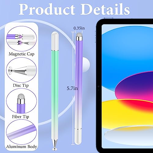 Stylus Pens for Touch Screens, High Precision Magnetic Disc Universal Stylus Pen for iPad, 2-in-1 iPad Pen Compatible with iPhone/iPad/Android Tablets/Nintendo Switch and so on(Green/Purple) - color: Green+Purple