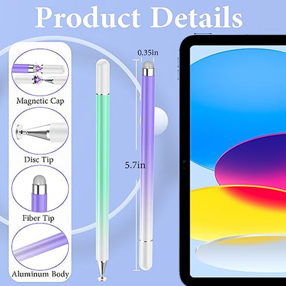 Stylus Pens for Touch Screens, High Precision Magnetic Disc Universal Stylus Pen for iPad, 2-in-1 iPad Pen Compatible with iPhone/iPad/Android Tablets/Nintendo Switch and so on(Green/Purple) - color: Green+Purple