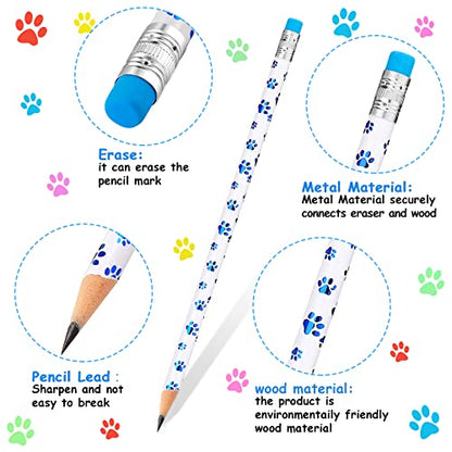 Chinco 100 Pcs Paw Print Pencils Dog Paw Wooden Writing Novelty Pencils with Erasers for End of Year Students Gift Kids Doggy Party Favors Welcome Back to School Party Supplies, 6 Colors