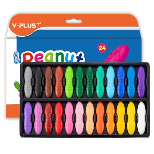 YPLUS Toddler Crayons, 24 Washable Easy-Grip Peanut Crayons, No Toxic | Easy to Hold Washable Crayons for Kids, Mess Free Unbreakable Crayon Gifts, Safe Coloring Gifts for Preschool Supplies - color: 24colors, style: Standard