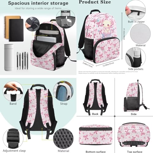 Back to School Bookbag Set for Kids, Lovely Girls 3-in-1 Insulated Lunch Bag & Pencil Case,Axolotl Prints Lightweight Backpack for Camping Hiking Picnic - color: Pink Bows-axolotl Prints