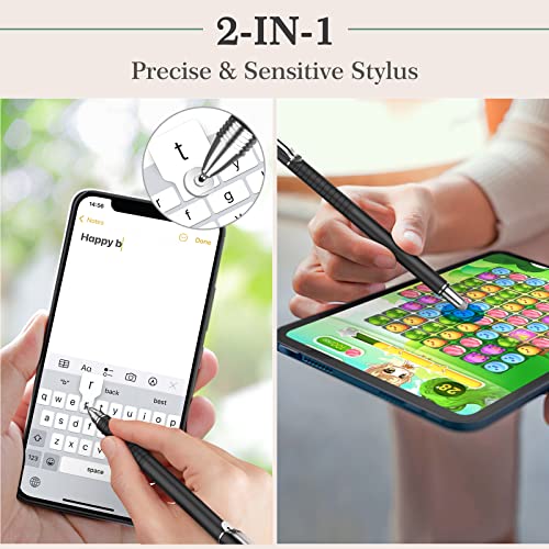 MEKO Universal Stylus,[2 in 1 Precision Series] Disc Stylus Touch Screen Pens for All Capacitive Touch Screens Cell Phones, Tablets, Laptops Bundle with 6 Replacement Tips - (2 Pcs, Black/Rose Gold) | MEKO 1st Gen Stylus, Fiber & Disc Tips, High Precision