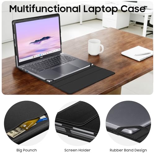Fintie Laptop Sleeve for 14 Inch Chromebook with Pocket, PU Leather, Black | Fits for Acer Chromebook Plus 514 CB514-4HT, ASUS Chromebook Flip CX1 CX1400FKA-AS88F, Samsung Galaxy Chromebook Go - color: Black