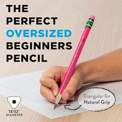 Ticonderoga My First Tri-Write Wood-Cased Pencils, Pre-Sharpened, 2 HB, With Erasers, Neon Colors, 12 Count - style: 12 Count