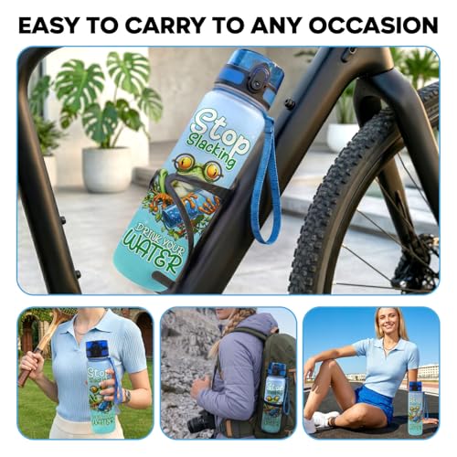 Funny Frog Water Bottle 32oz – Stop Slacking Drink Your Water Motivational Time Marker Bottle, Cute Frog Meme Gift for Animal Lovers, Daily Hydration Tracker - color: Frog