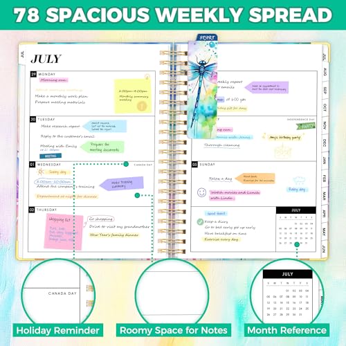 Academic Planner 2026-2027, 18 Months Weekly & Monthly Calendar Planner | July 2026 - Dec 2027, 9" x 11.6" A4 Size, Hardcover Daily Agenda with Tabs, Inner Pocket, Bookmark, Stickers, Sticky Note Set - color: Colorful Dragonfly, size: A4