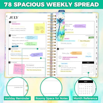 Academic Planner 2026-2027, 18 Months Weekly & Monthly Calendar Planner | July 2026 - Dec 2027, 9" x 11.6" A4 Size, Hardcover Daily Agenda with Tabs, Inner Pocket, Bookmark, Stickers, Sticky Note Set - color: Colorful Dragonfly, size: A4
