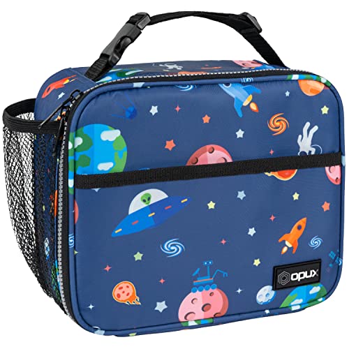 Opux Space Astronaut Lunch Bag, Soft Insulated Lunch Box for Kids, Boys, Girls, Reusable, Portable, Waterproof, Durable - color: Space Astronaut