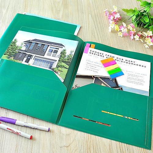 Youngever 6 Pack Heavy Duty Plastic Two Pocket Folders, Heavy Duty Plastic 2 Pocket Folder (Green) - color: Green