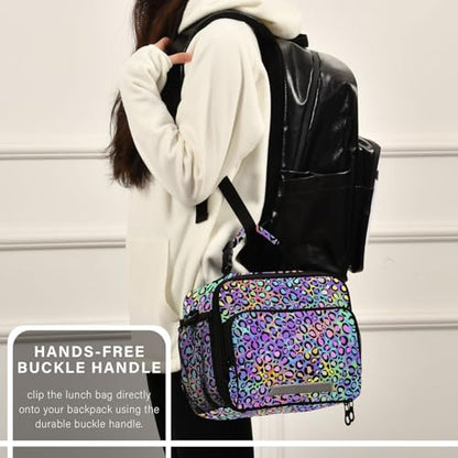 MNSRUU Student Lunch Bag Rainbow Leopard Insulated Lunch Totes Picnic Bag Lunch Box with Adjustable Shoulder Strap for Teen Kids Adults - color: Leopard 01