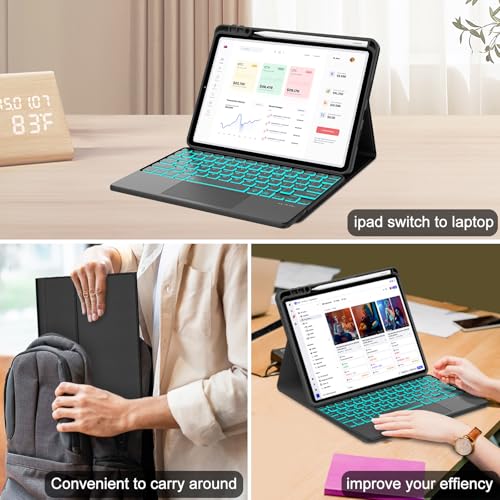 IVEOPPE Keyboard Case for Xiaomi Pad 8/8 Pro/Pad 7/7 Pro 11.2 Inch Trackpad | 7 Color Backlit, Magnetic Detachable Wireless Bluetooth Keyboard, Multi-Touch Trackpad, Stain Resistant Cover, Rechargeable - color: Black (Backlit Keyboard)