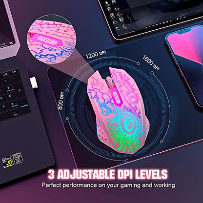 VersionTECH. Wireless Gaming Mouse, Rechargeable Computer Mouse Mice with Colorful LED Lights, Silent Click, 2.4G USB Nano Receiver, 3 Level DPI for PC Gamer Laptop Desktop Chromebook Mac-Pink - color: Pink