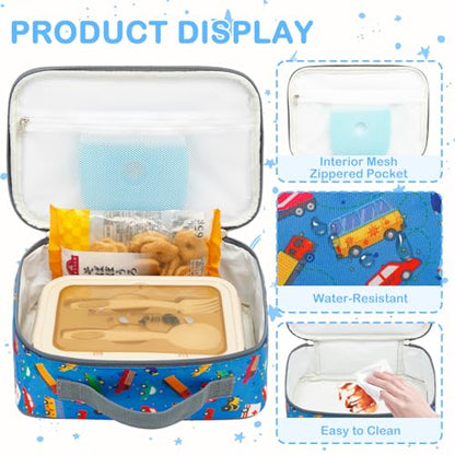 FlowFly Kids Lunch box Insulated Soft Bag Mini Cooler Back to School Thermal Meal Tote Kit for Girls, Boys, Car - color: ColorFulCar