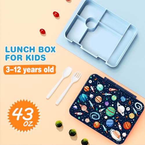 Bevalsa Kids Backpack for Boys with Bento Lunch Box, Insulated Bag & Utensils, 43oz Lunch Containers with 6 Compartment, School Bags for Elementary Middle School Student (Space) - color: Space