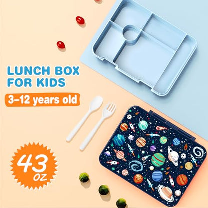Bevalsa Kids Backpack for Boys with Bento Lunch Box, Insulated Bag & Utensils, 43oz Lunch Containers with 6 Compartment, School Bags for Elementary Middle School Student (Space) - color: Space