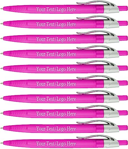 SyPen Personalized Pens With your Custom Logo or Text-500 Pack Bulk-for Businesses, Parties, and Events, Custom Printed Ballpoint Click Pens, Translucent Barrel, Pink Pen, Black Ink - color: Pink