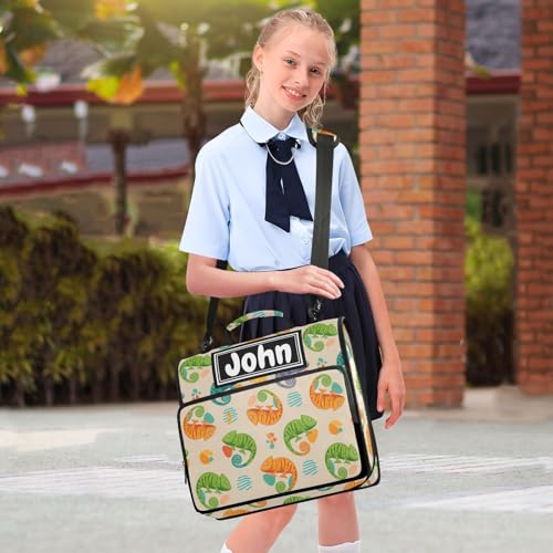 Chameleon Khaki Print Custom Zipper Binder Bag 3 Ring with Shoulder Strap & Handle Personalized Binder Bag Expandable File Folder for School - color: Multi-chameleon Khaki