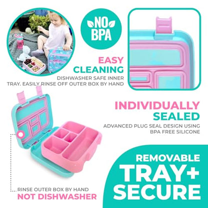 kinsho Bento Lunch Box. Insulated Bag, Water Bottle & Ice Pack Set for Kids, Toddlers, Girls. 5 Portion Sections, Removable Tray, Pre-School Toddler Daycare Lunches, Snack Container, Aqua Cat Mermaid - color: Aqua Cat Mermaid Set