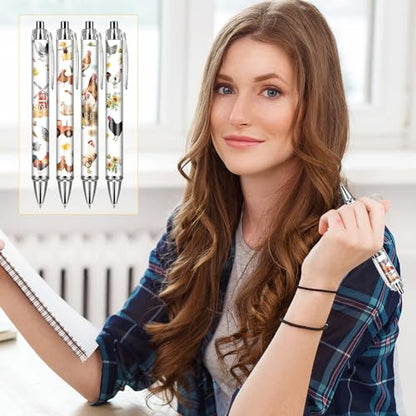 Rooster Chickens Ballpoint Pens - Office 24 PCS Supplies Retractable Gifts Cute Black Ink Point Office Funny Writing Pen Gift Bulk for Women Men Nurse Teacher Students Home Work Journaling - style: Rooster
