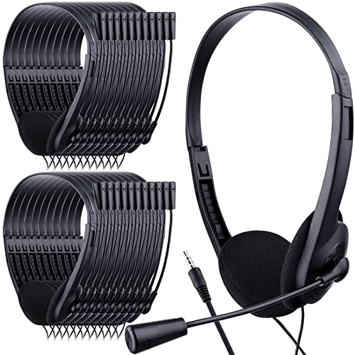 Yunsailing 30 Pack Classroom Headphones with Microphone Headphones Bulk Class Set Lightweight Adjustable Earphones on Ear with 3.5 mm Jack(Black,Plastic Stem) - color: Black, style: Plastic Stem