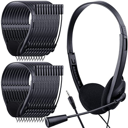 Yunsailing 30 Pack Classroom Headphones with Microphone Headphones Bulk Class Set Lightweight Adjustable Earphones on Ear with 3.5 mm Jack(Black,Plastic Stem) - color: Black, style: Plastic Stem