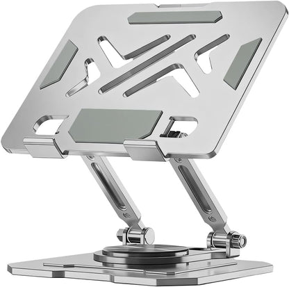 360° Rotating Metal Pad/Tablet Stand, Foldable Height Adjustable Desktop Holder for 4-13 Inch Pad/Tablet Home Office - color: Silver