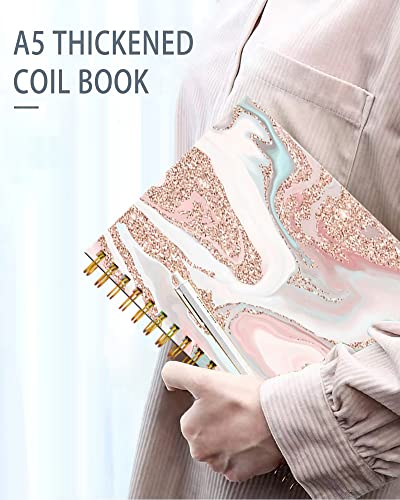 iampanda Spiral Journal Notebook,Strong Twin-Wire Binding with Premium Paper for Girl Women,60 Sheets A5 College Ruled Notebook/Journal,Perfect for School Office Home Gifts,Modern Rose Gold Glitter - color: Modern Rose Gold Glitter Marble