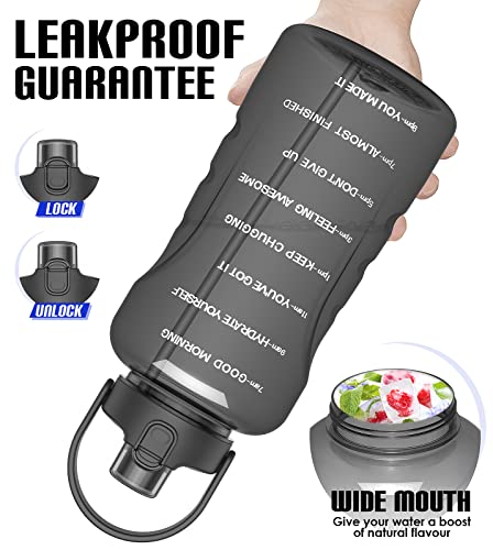 HydroPal 1 Gallon Water Bottles with Straw, 128 oz Water Bottle BPA Free Innovative 2-IN-1 Lid Gym Bottle with Times to Drink Motivational, Large for Sports Fitness Camping Water Jug （13.8X5.5 inch） - color: Graphite