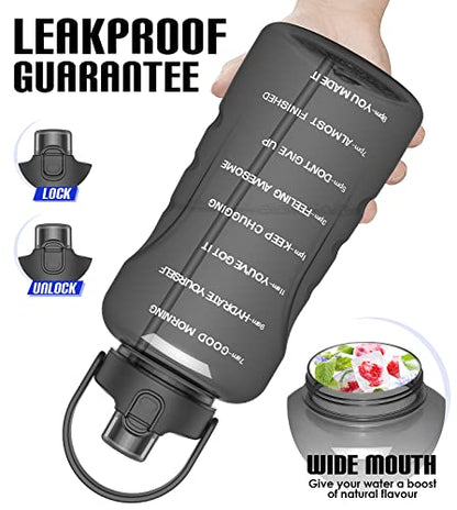 HydroPal 1 Gallon Water Bottles with Straw, 128 oz Water Bottle BPA Free Innovative 2-IN-1 Lid Gym Bottle with Times to Drink Motivational, Large for Sports Fitness Camping Water Jug （13.8X5.5 inch） - color: Graphite
