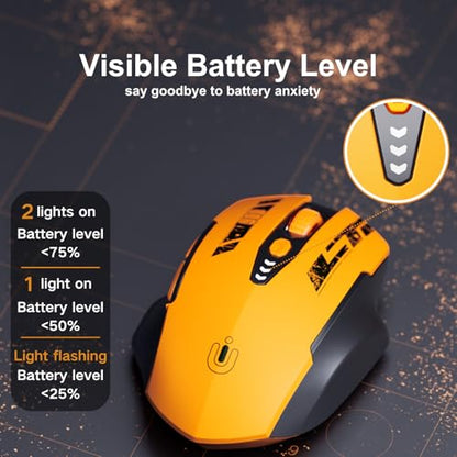 Uineer Wireless Mouse,Upgraded 2.4GHz Rechargeable (Battery Level Visible) Ergonomic Computer Mouse,4 Levels DPI, Wireless Mice for Laptop Computer(Yellow) - color: matte yellow