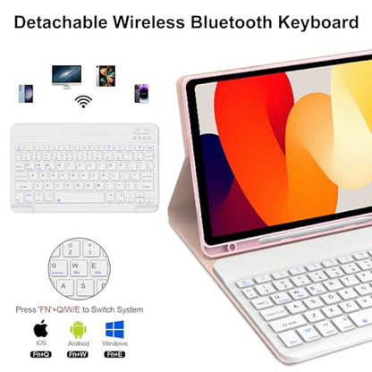 IVEOPPE Keyboard Case for Xiaomi Pad 8/8 Pro/Pad 7/7 Pro 11.2 Inch | Magnetic Detachable Wireless, Bluetooth Connection Keyboard, Stain Resistant Protection Cover, Rechargeable, Pencil Holder - color: Pink(Non-Backlit Keyboard)