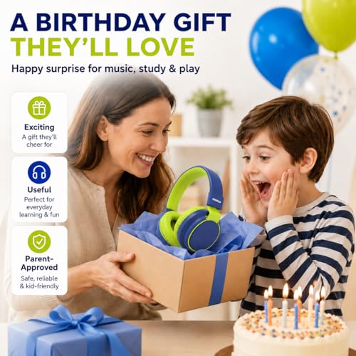MIDOLA Kids Bluetooth Headphones 68H Play Time,Volume Limit 85/94dB, Foldable Lightweight Wireless Over-Ear Headphone for Toddler Kid Child Pad,Headsets with Aux Built-in Mic Deepblue - color: DeepBlueSky