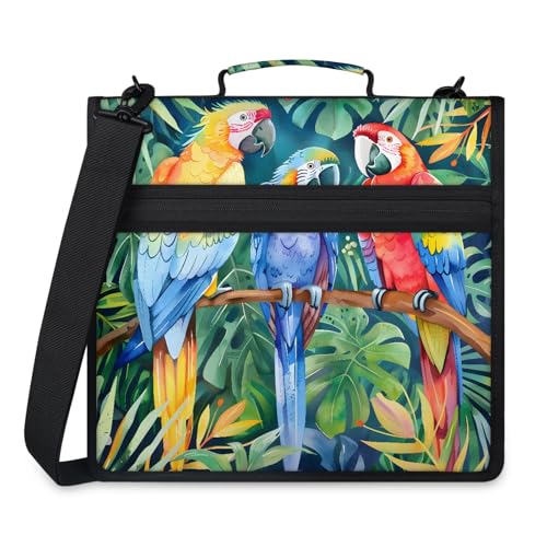 Parrot Tropical Palm Leaves Zipper Binder, 3-Ring Binder with Handle Shoulder Strap, Multiple Pockets & Storage Organizer Case - color: Multicolor 11