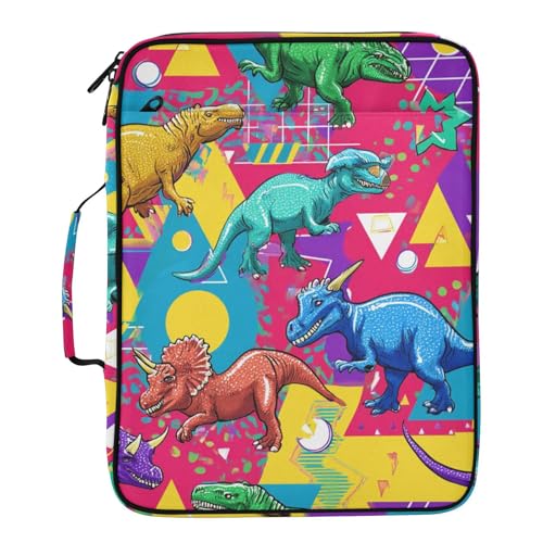 Bright Dinosaurs Colorful Accordion File Organizer Expanding File Folder Zipper Binder 3 Ring with Handle 500 Sheets Capacity Document Organizer Storage Bag Multi Pockets Design - color: Bright Dinosaurs Colorful