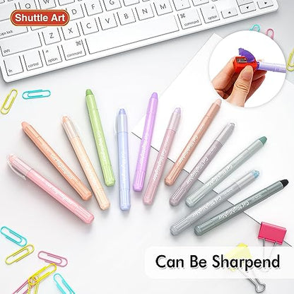 Shuttle Art Bible Highlighters and Pens No Bleed, 12 Mild Colors Gel Highlighters No Bleed Through, Bible Journaling Supplies, Great for Journaling Highlighting and Studying - color: 12 Mild Colors