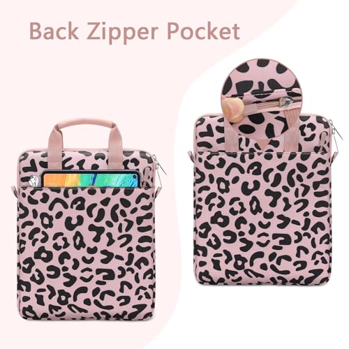 MOSISO 12.9 inch Tablet Sleeve Bag for iPad Pro 13 M4&iPad Air 13 M3 M2,iPad Pro 12.9 M2 M1 6/5th,Surface Laptop Go 12.4,Galaxy Tab S8+/S9+ 12.4, Leopard Grain Tablet Shoulder Bag with 3 Pockets, Pink - color: Pink