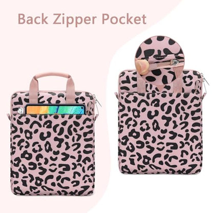 MOSISO 12.9 inch Tablet Sleeve Bag for iPad Pro 13 M4&iPad Air 13 M3 M2,iPad Pro 12.9 M2 M1 6/5th,Surface Laptop Go 12.4,Galaxy Tab S8+/S9+ 12.4, Leopard Grain Tablet Shoulder Bag with 3 Pockets, Pink - color: Pink