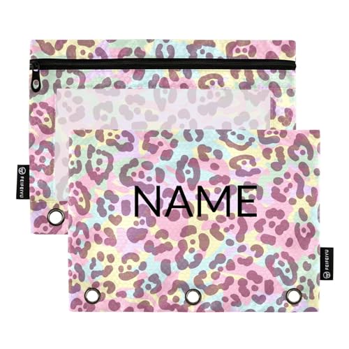 ZAZYXTJ Personalized Leopard Print Binder Pencil Pouchs 3 Ring | with Zipper Clear Window Office Organizers bag for School Students Teacher Supplies 2 Pack - color: Leopard Print