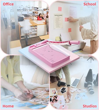 Firbon 12" Guillotine Paper Cutter, Heavy Duty 12-Sheet Capacity Trimmer for Cardstock, Photos, Scrapbooking, Office, Classroom, Studio (Pink) - color: Pink