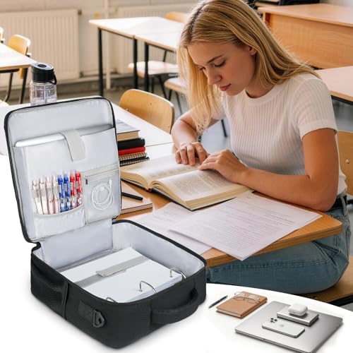 Zipper Binder 3 Ring 3 Inch with Shoulder Strap, Large Binder Backpack with Zipper Fits 13 Inch Laptop for College Office Travel, 700 Sheets Capacity,Black - color: Black