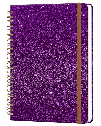 Spiral Journal Notebook for Women, Hardcover A5 College Ruled Notebook, 120 Pages, Thick Paper, Cute Lined Journal for School, Office & Work, 6 x 8.4 in(Shiny Purple) - color: Shiny Purple