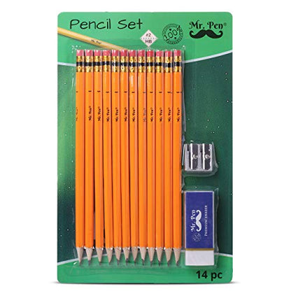 Mr. Pen- Pre-sharpened #2 HB Pencils, 12 Pack, Double-Hole Metal Sharpener | Vinyl Eraser, 2 Pencils with Erasers for Kids, Students, School Supplies